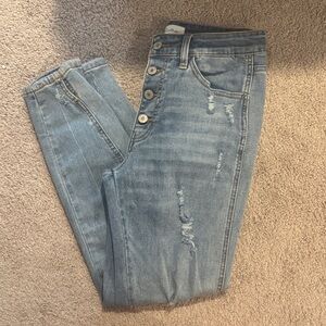 KanCan High-Rise Light Wash Distressed Button-Fly Jeans